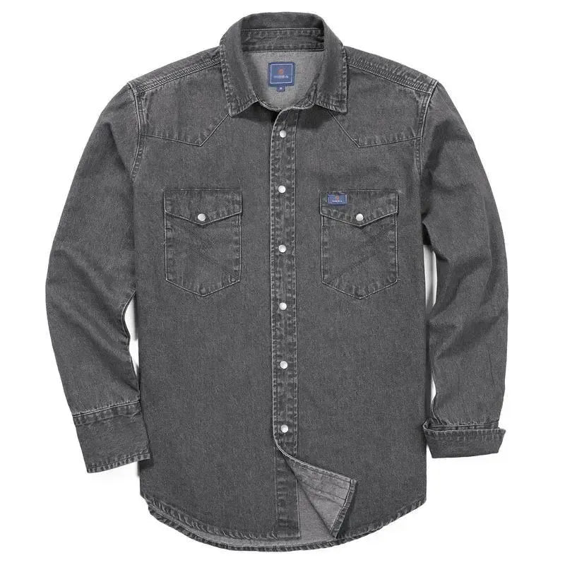 Men's Long Sleeve Stone-Washed and Pre-Washed Denim Work Shirt