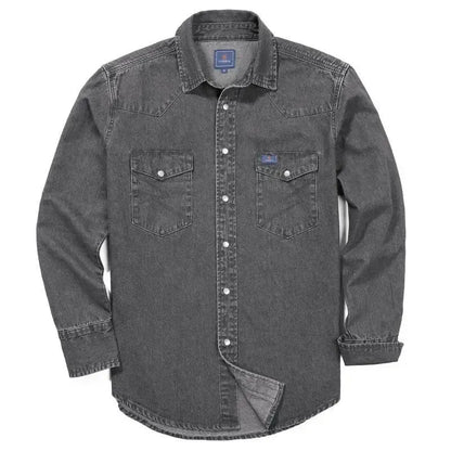 Men's Long Sleeve Stone-Washed and Pre-Washed Denim Work Shirt