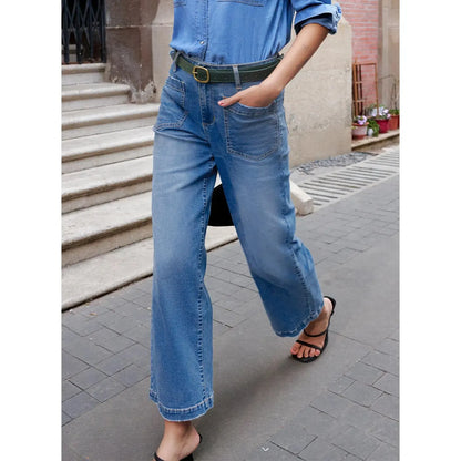 Women's wide leg high-waist stretch denim pants