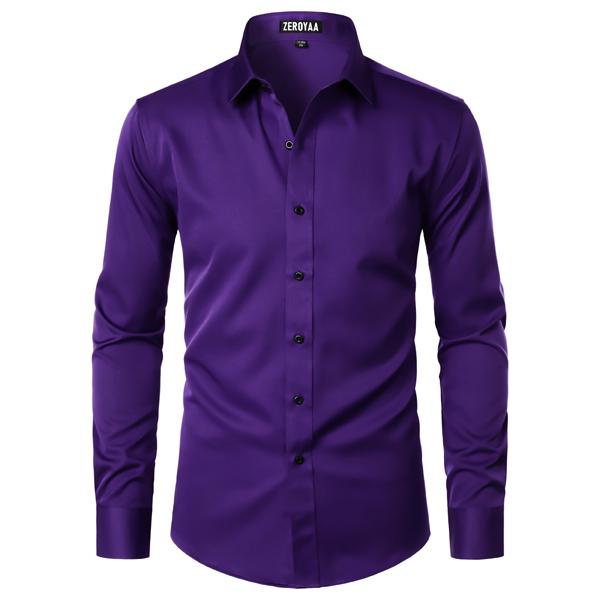 Men's Satin Long Sleeve Dress Shirt Slim Fit