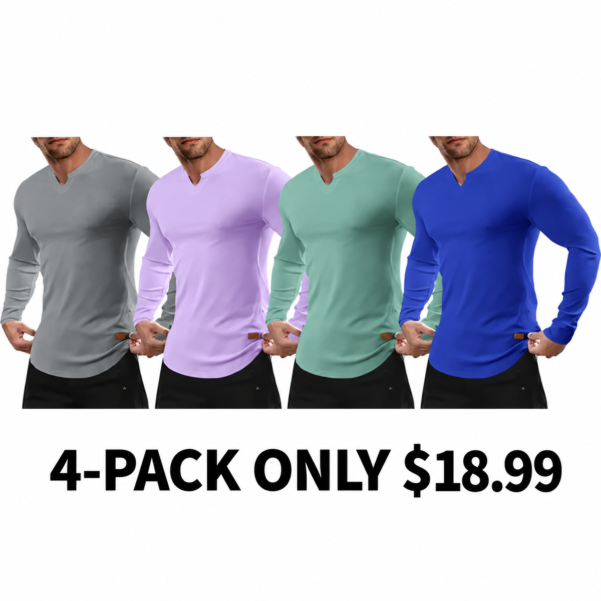 Men's slim-fit V-neck ribbed long-sleeved stretch T-shirt