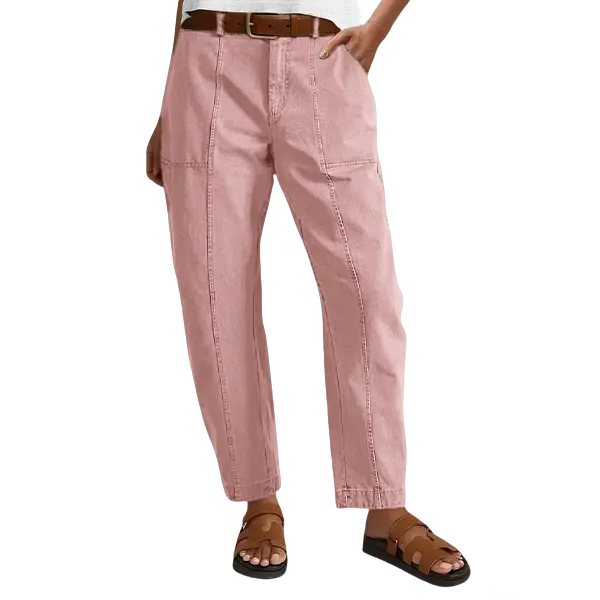 Solid Mid-Rise Baby Barrel Pants, High Stretch, Deep Pockets-6