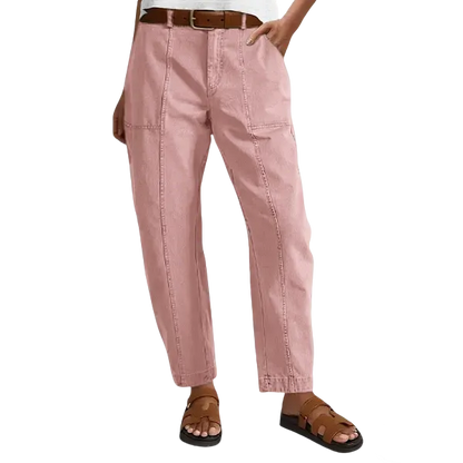 Solid Mid-Rise Baby Barrel Pants, High Stretch, Deep Pockets-6