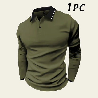 2-Pack Men's Long-Sleeved Lapel Polo Shirts