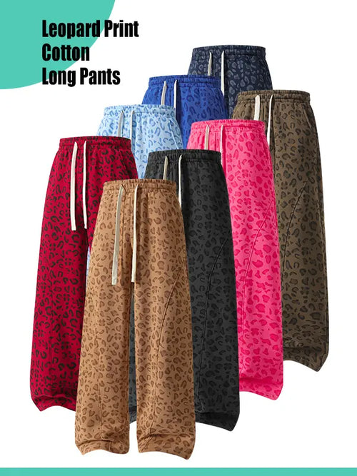 Men's leopard-print casual trousers with side pockets, lightweight and breathable soft fabric, loose comfortable casual sweatpants