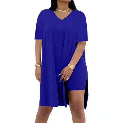 🔥 LAST DAY SALE – Women's Casual 2-Piece Outfit – Oversized Tunic & Biker Shorts