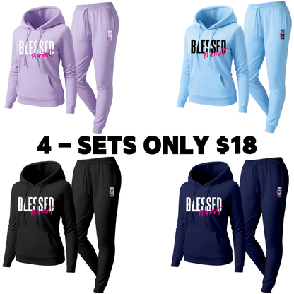 Women's Blessed Graphic Hoodie & Jogger Set – Cozy 2-Piece Casual Tracksuit