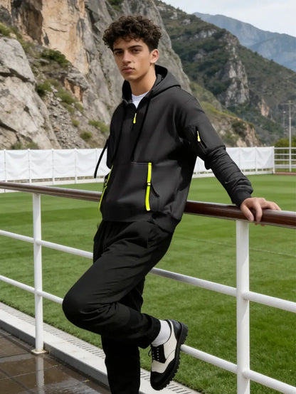 Men's autumn&winter hooded fashion sweatshirt with multiple pockets
