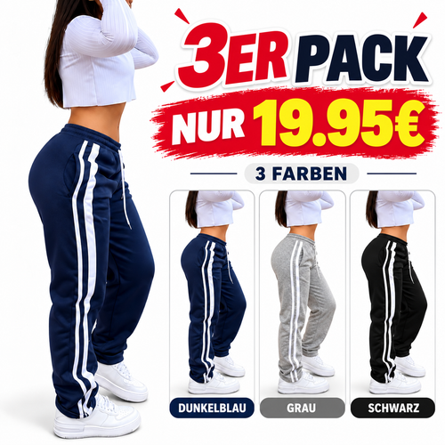 Damen Trackpants mit Doppelstreifen – Lockerer Schnitt & Kordelzug