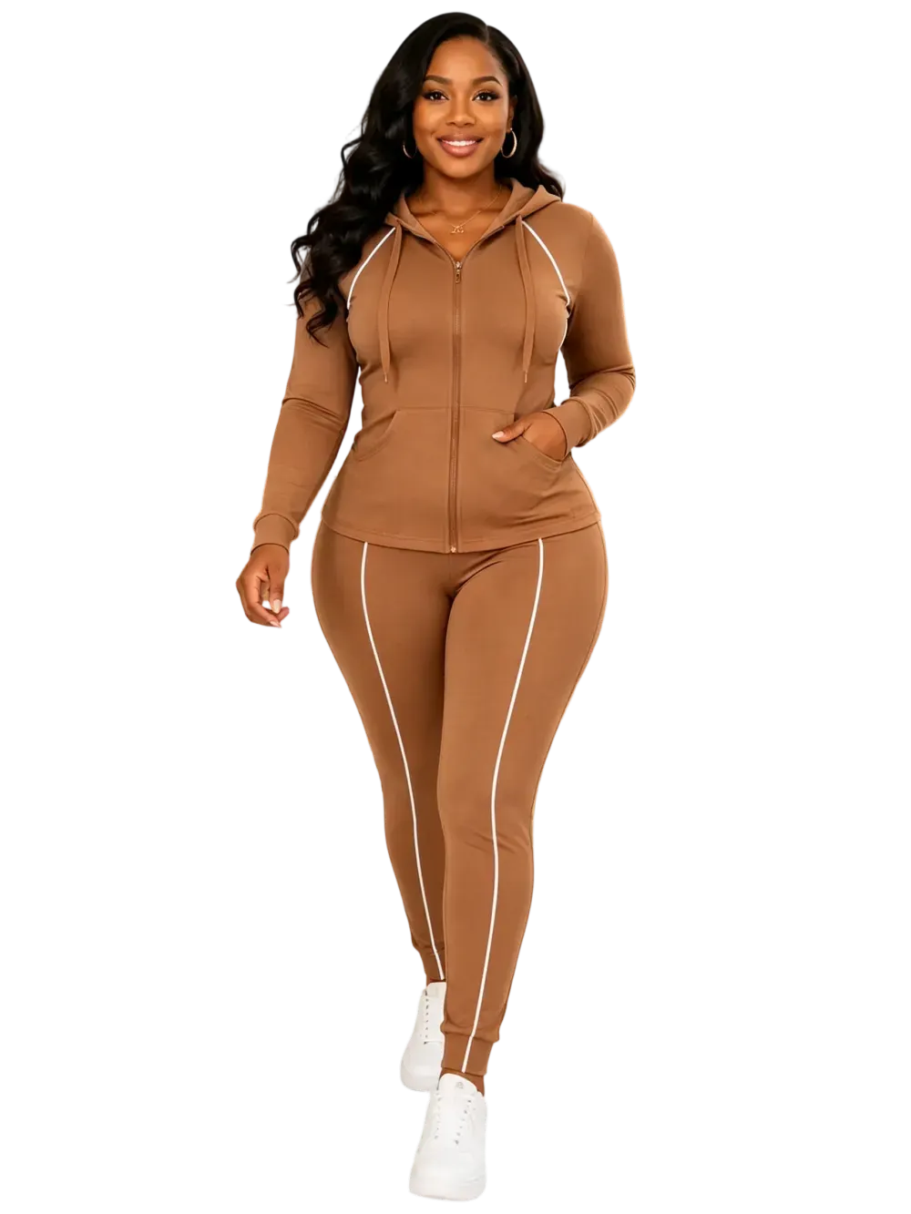 Women's 2-Piece 2026 Autumn/Winter Casual Striped Hooded Jacket & Full-Length Pants Set