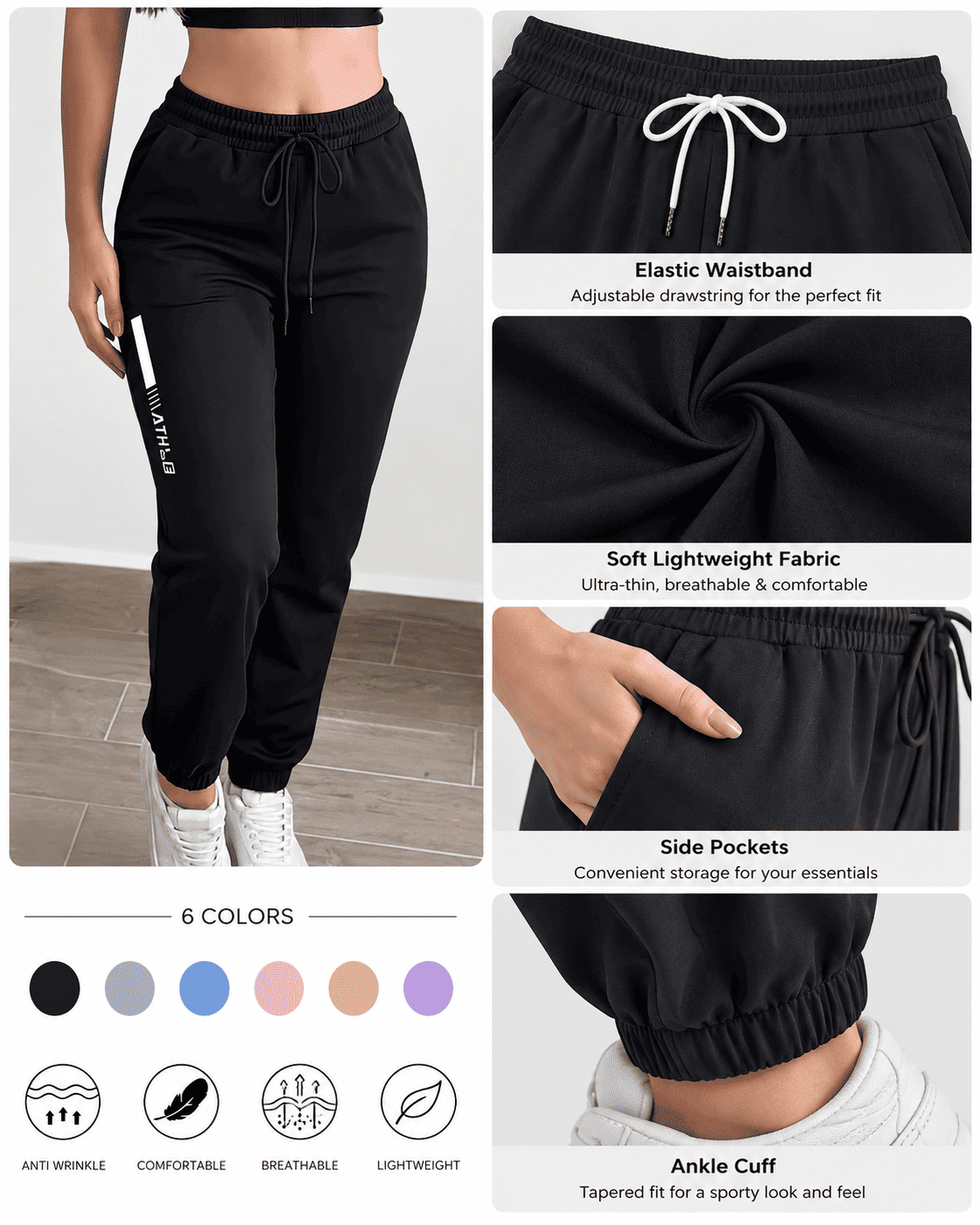Women's Lightweight Ultra-Thin Straight Casual Athletic Pants