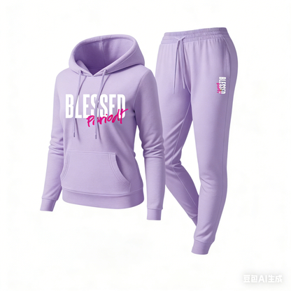 Women's Blessed Graphic Hoodie & Jogger Set – Cozy 2-Piece Casual Tracksuit