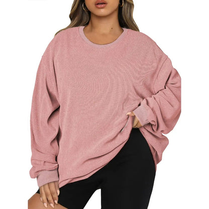 Women's Oversized Corduroy Sweatshirt, Casual Crewneck Long Sleeve Lightweight Pullover