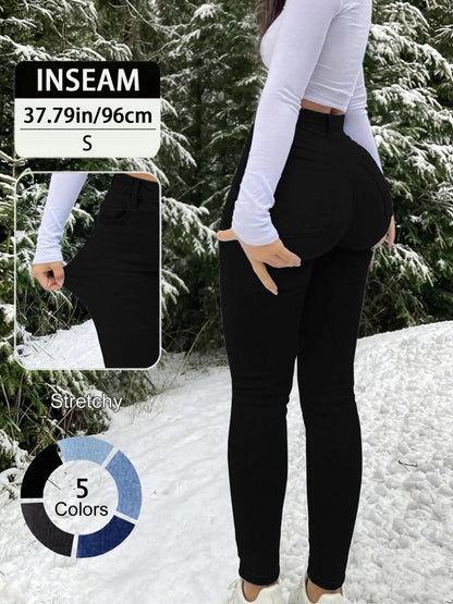 Women's 100% Cotton Elegant High-Waist Slim-Fit Button Fly Jeans