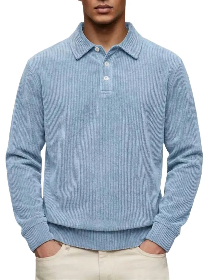 Men's Casual Comfortable Solid Lapel Long Sleeve Polo Shirt