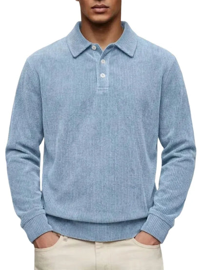 Men's Casual Comfortable Solid Lapel Long Sleeve Polo Shirt