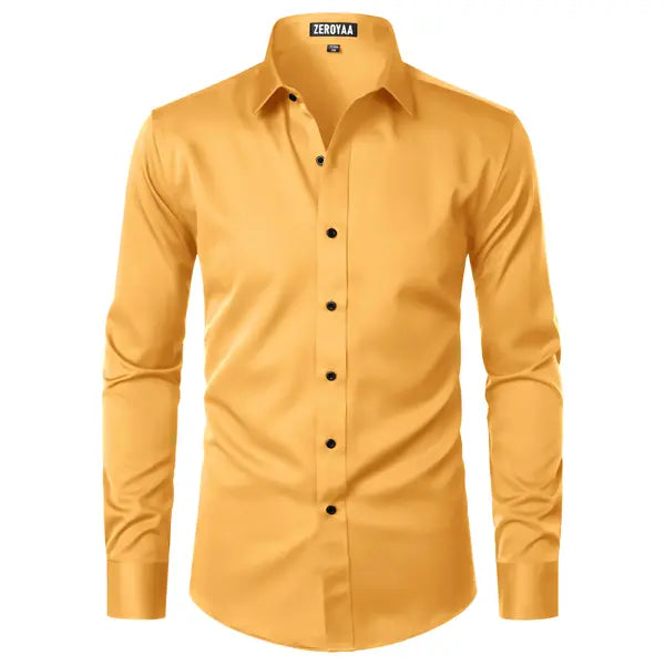 Men's Satin Long Sleeve Dress Shirt Slim Fit