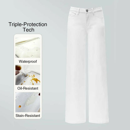 Mid-low Rise Baggy Jeans Stretchy Wide Leg for Women Distressed Pants