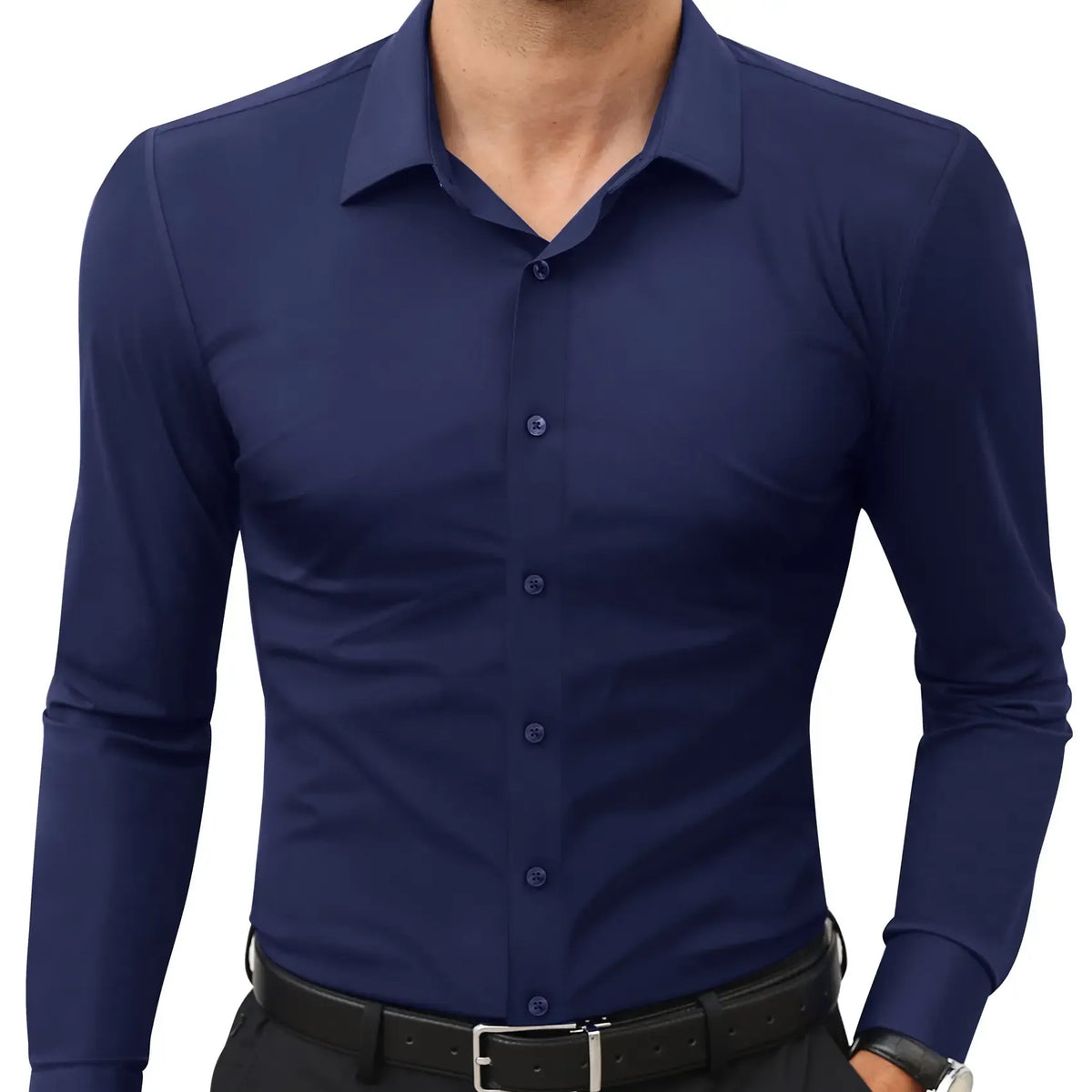 Men's Super Stretchy Dress Shirt Quick-Drying Breathable Anti-Wrinkle