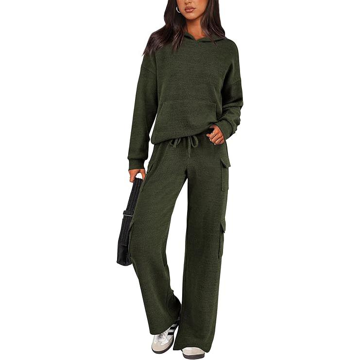 Women's 2-Piece Knitted Sets Hoodie & Wide Leg Pants with Pockets