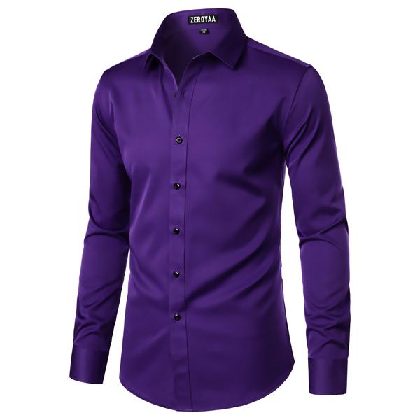 Men's Satin Long Sleeve Dress Shirt Slim Fit
