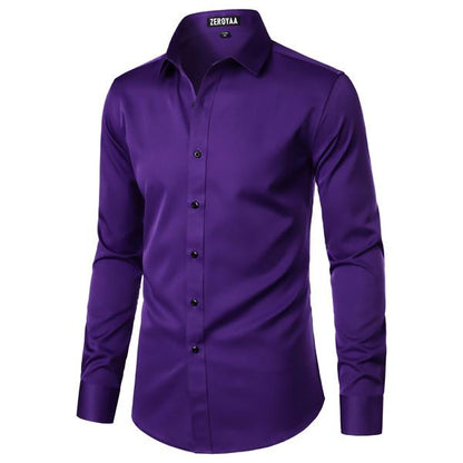 Men's Satin Long Sleeve Dress Shirt Slim Fit