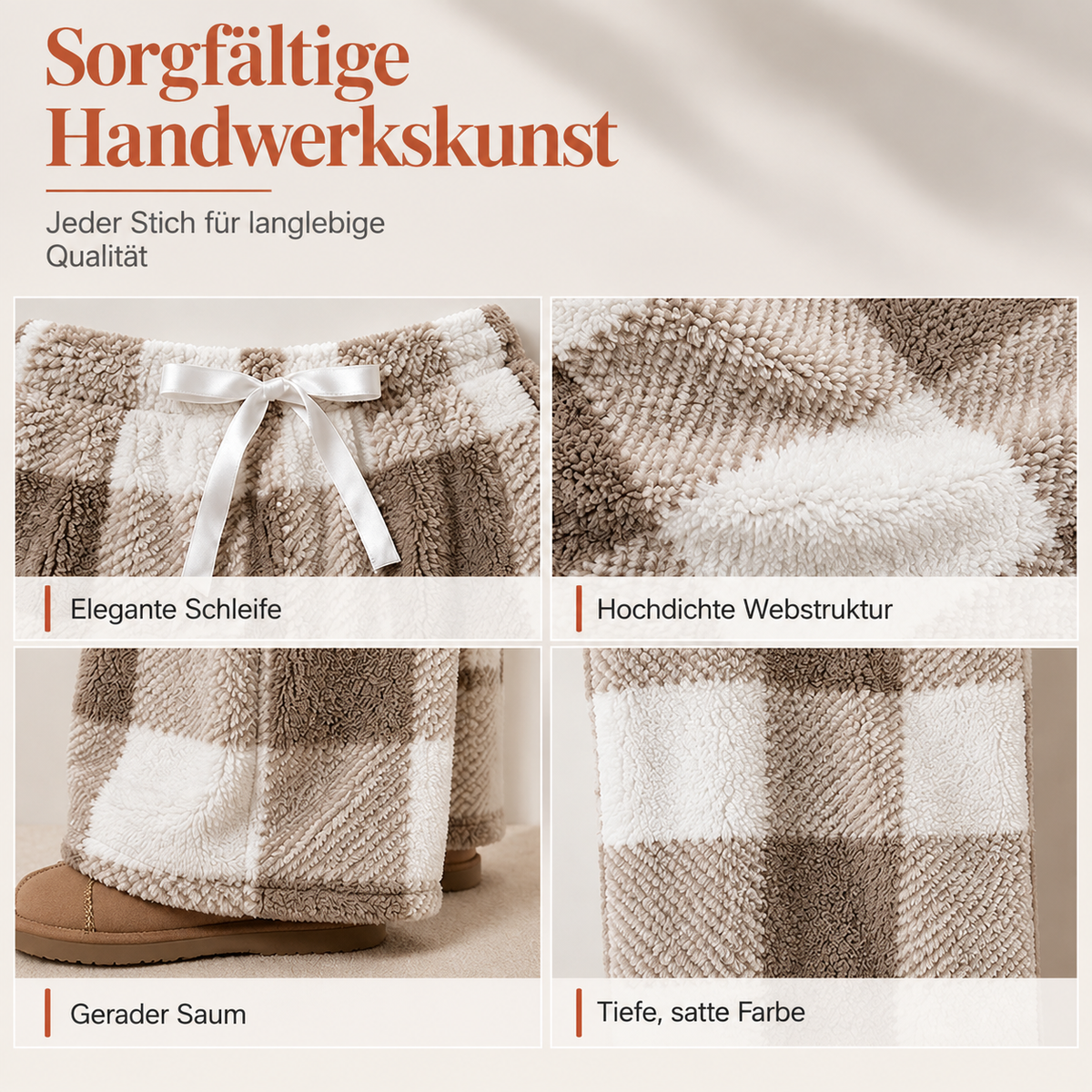 ☁️ Wohlfühl-Komfort | Plüschige Damenhose mit Karomuster und weitem Bein