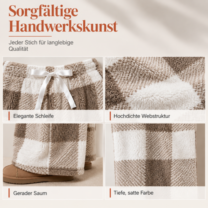 ☁️ Wohlfühl-Komfort | Plüschige Damenhose mit Karomuster und weitem Bein