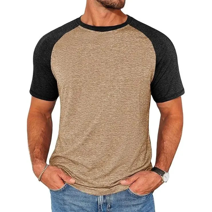 Men's Raglan Short Sleeve Crew Neck Casual Color Block Basic T-shirt