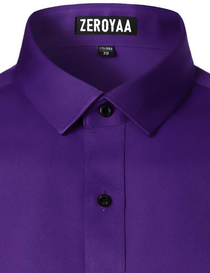 Men's Satin Long Sleeve Dress Shirt Slim Fit