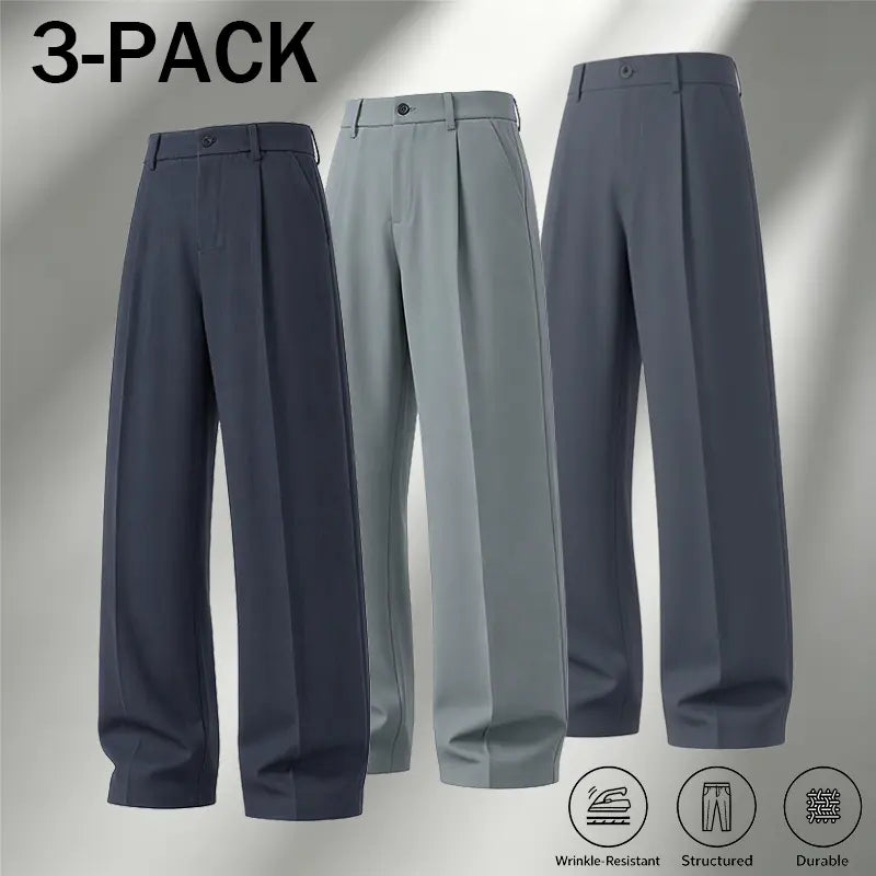 Men's Ice Silk Business Casual Pants, High Waist Pleated Slacks