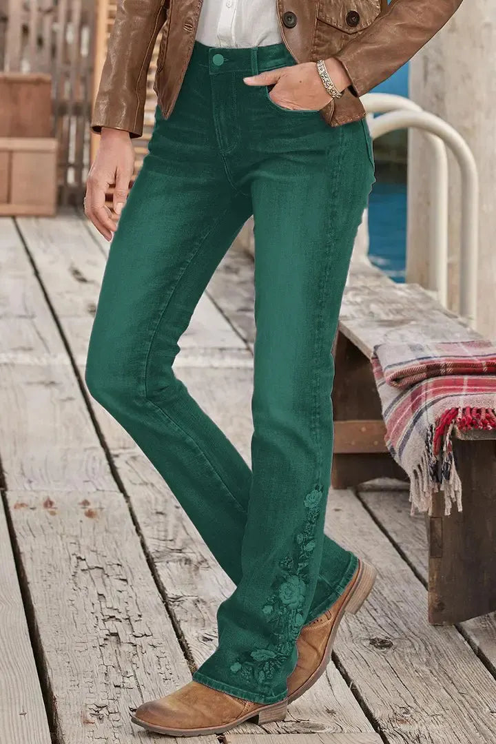 Mid-waist bootcut jeans with floral embroidery