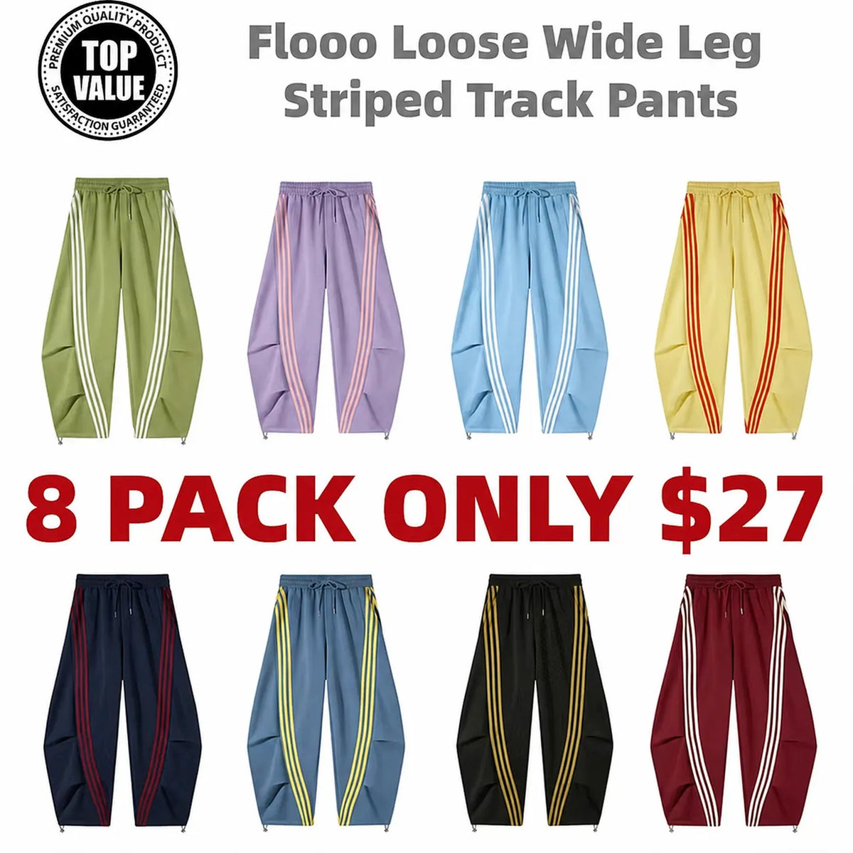 Flooo Loose Wide Leg Striped Track Pants