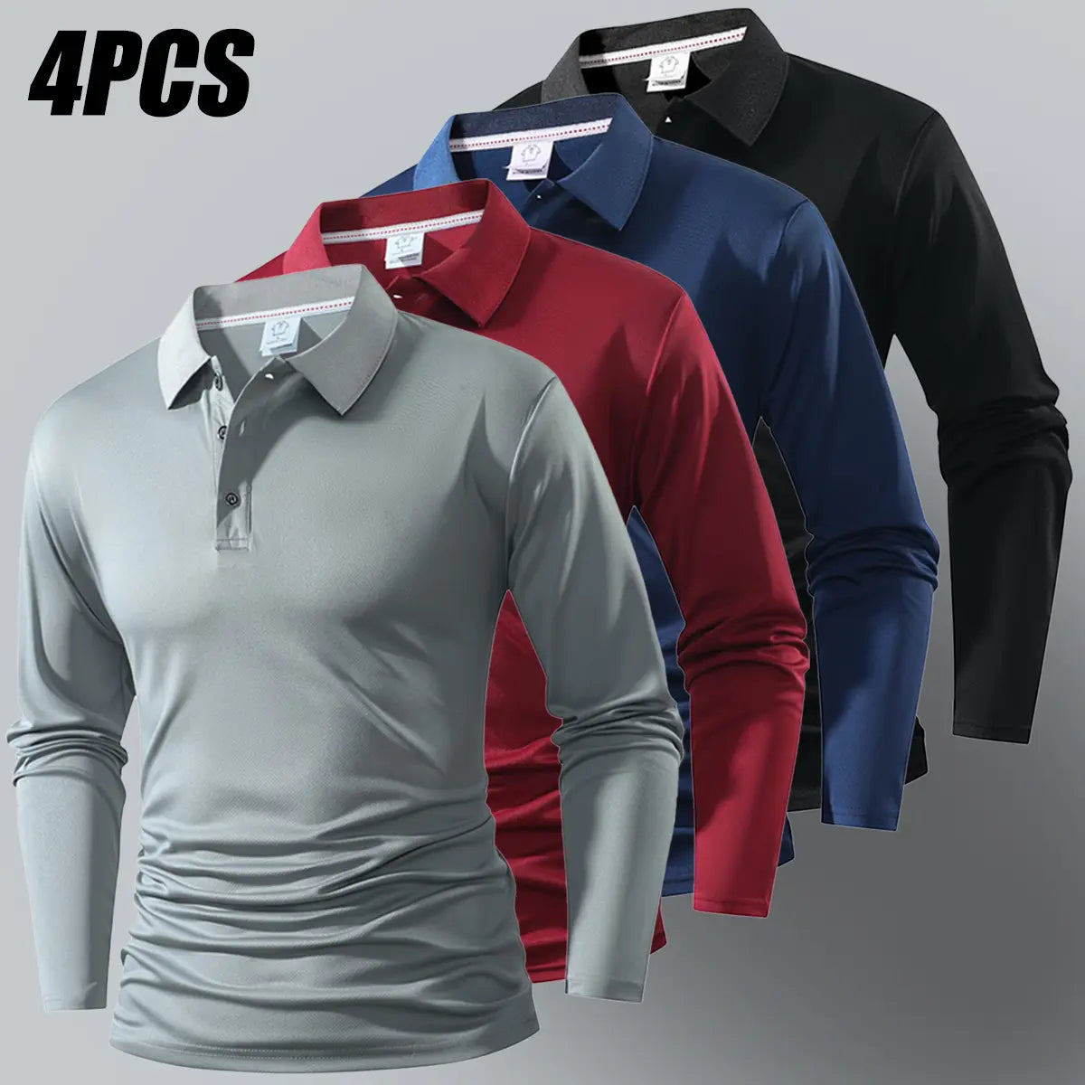 Men's 4-Pack Long Sleeve Polo Shirts – Classic Casual Golf & Everyday Tops