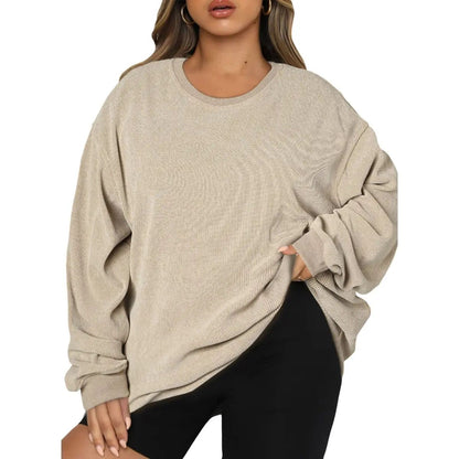 Women's Oversized Corduroy Sweatshirt, Casual Crewneck Long Sleeve Lightweight Pullover
