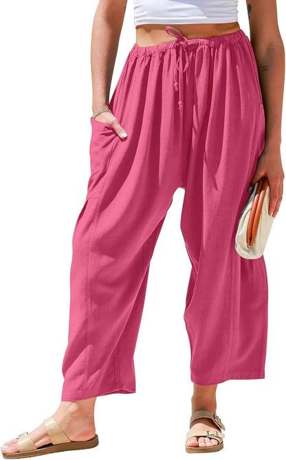 Women Comfort Lightweight Linen Wide Leg Cargo Pants