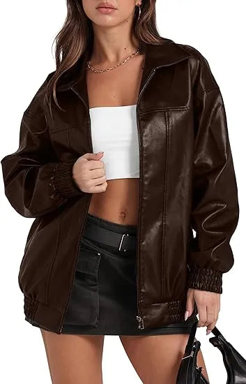 🤲Leather Jacket Women Faux Oversized Motorcycle Bomber Coats 2025 – Bold, Chic & Unstoppable
