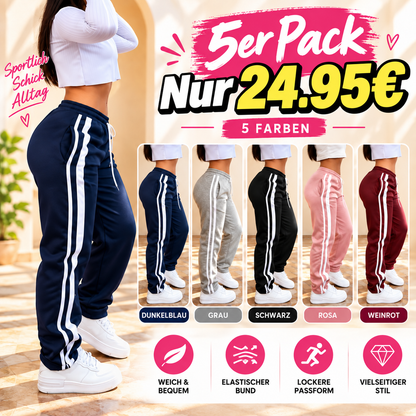 Damen Trackpants mit Doppelstreifen – Lockerer Schnitt & Kordelzug