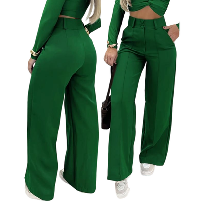 Women's Simple Wide-Leg Pants with Double Button Front, Versatile Commuter Essential Single Piece