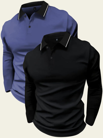 2-Pack Men's Long-Sleeved Lapel Polo Shirts