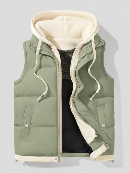 Contrast Drawstring Hood Puffer Vest