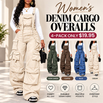 Women's Baggy Vintage Cargo Denim Overalls Jumpsuit