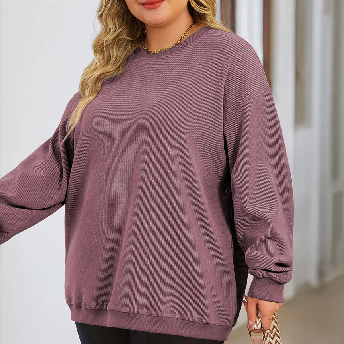 Women's Oversized Corduroy Sweatshirt, Casual Crewneck Long Sleeve Lightweight Pullover