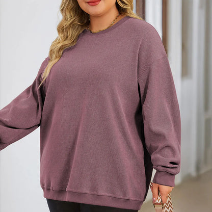 Women's Oversized Corduroy Sweatshirt, Casual Crewneck Long Sleeve Lightweight Pullover