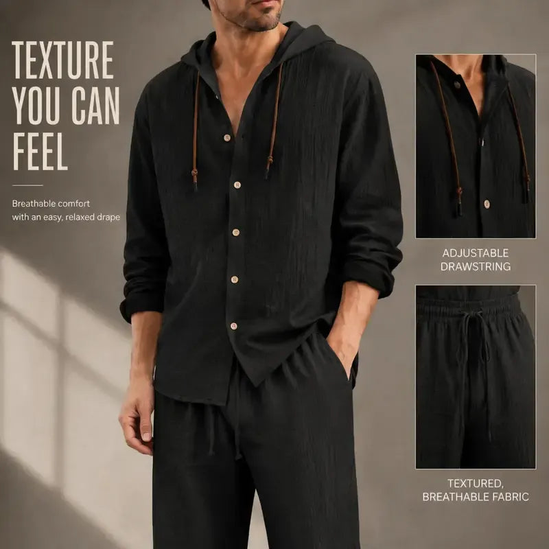 Men's Linen Hooded Two-Piece Set