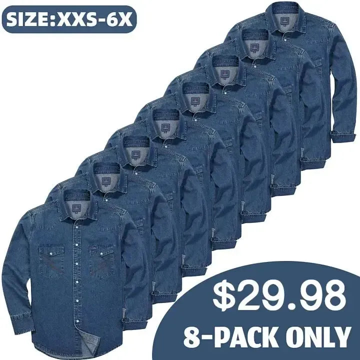 Men's Long Sleeve Stone-Washed and Pre-Washed Denim Work Shirt