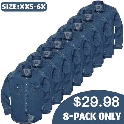 Men's Long Sleeve Stone-Washed and Pre-Washed Denim Work Shirt