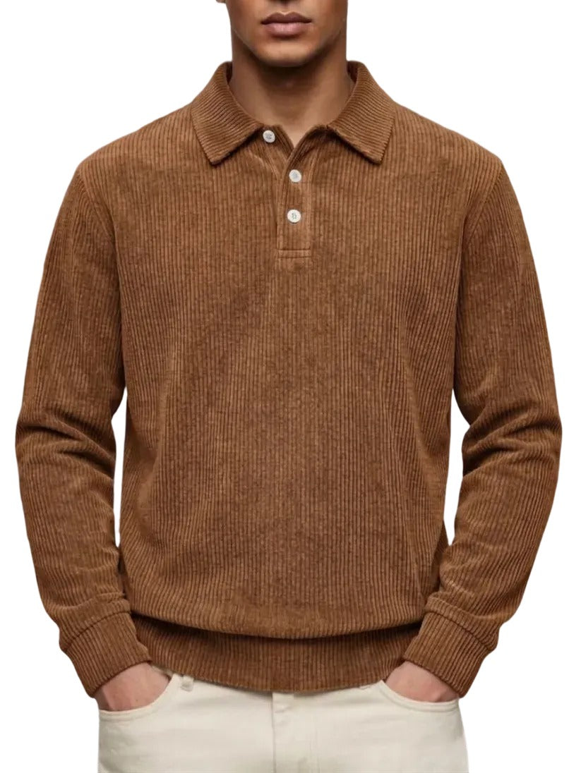 Men's Casual Comfortable Solid Lapel Long Sleeve Polo Shirt