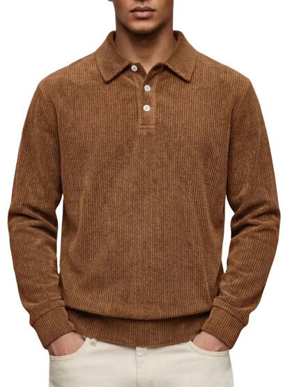 Men's Casual Comfortable Solid Lapel Long Sleeve Polo Shirt