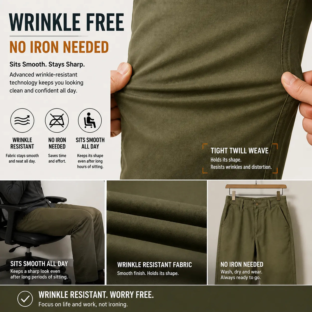 MEN’S DOUBLE KNEE STRAIGHT WORK PANTS